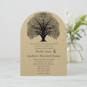 Vintage Old Paper Swirl Tree Wedding Invitations Einladung