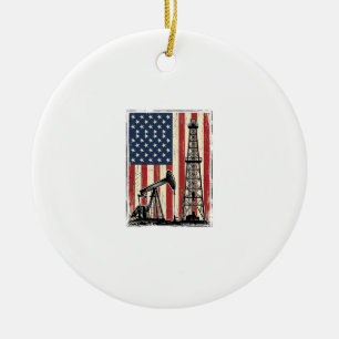 Vintage-Ölfeld-Amerikanische-Flagge-Vektor-Shirt-D Keramik Ornament