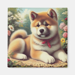 Vintage Ölgemälde Akita Magnet