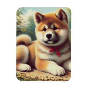 Vintage Ölgemälde Akita Magnet