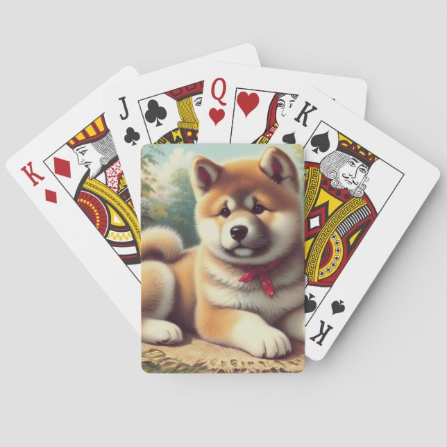 Vintage Ölgemälde Akita Spielkarten (Rückseite)