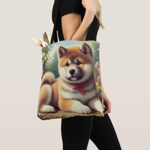 Vintage Ölgemälde Akita Tasche