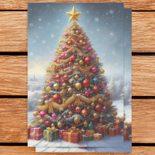 Vintage-Ölgemälde-Weihnachtsbaum-Decoupage Seidenpapier