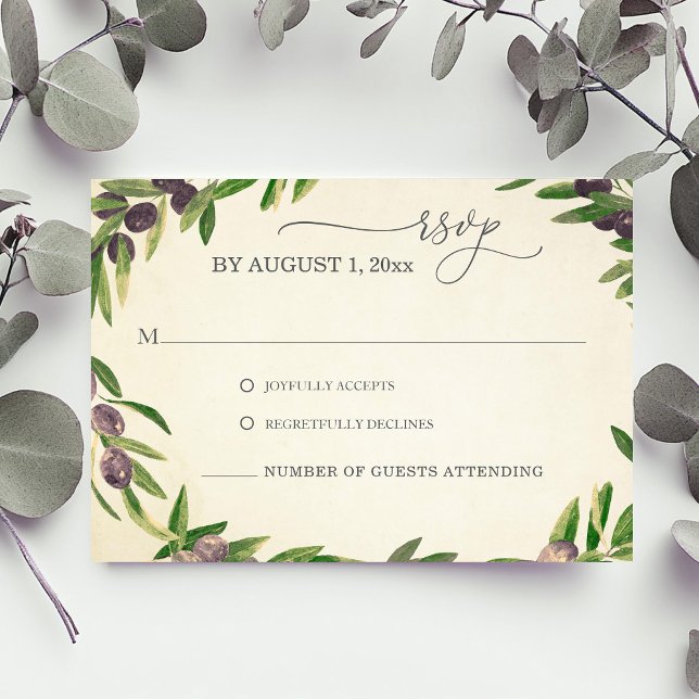 Vintage Olive Branch Griechische Hochzeit RSVP (Vintage Watercolor Olive Branch Greek Wedding RSVP)