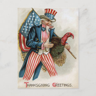 Vintage Onkel Sam Thanksgiving Postkarte