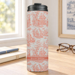 Vintage Orange Französisches Toile de Jouy Muster Thermosbecher
