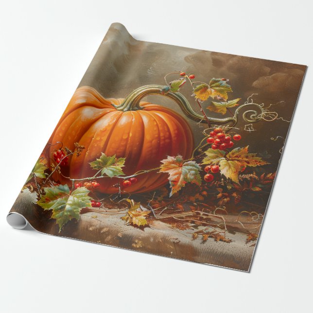 Vintage Orange Pumpkin-Malerei Decoupage Geschenkpapier (Ungerollt)