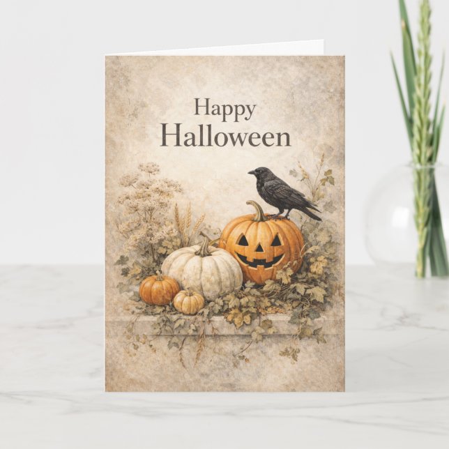 Vintage Orange Pumpkins Halloween Karte (Vorderseite)