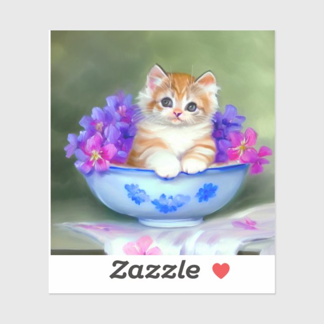 Vintage Orange- und White Kitten-Illustration Aufkleber (Blatt)