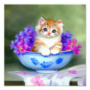 Vintage Orange- und White Kitten-Illustration Fotodruck