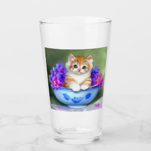 Vintage Orange- und White Kitten-Illustration Glas