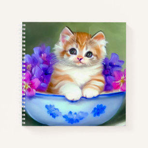 Vintage Orange- und White Kitten-Illustration Notizbuch