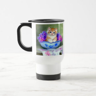 Vintage Orange- und White Kitten-Illustration Reisebecher