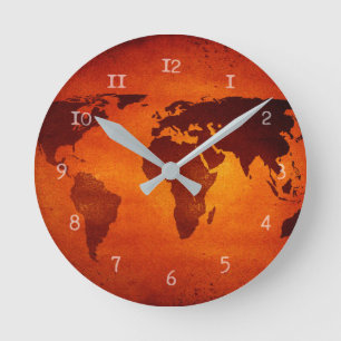 Vintage orange Weltkarte Runde Wanduhr