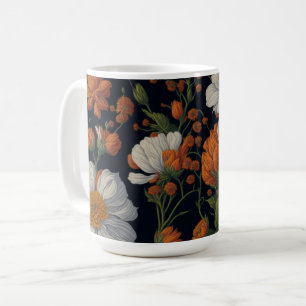 Vintage Orangefarbene, elegante Retro-Blume Kaffeetasse