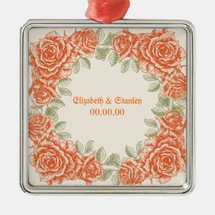 Vintage orangefarbene Rose Hochzeit Sichern Sie da Silbernes Ornament