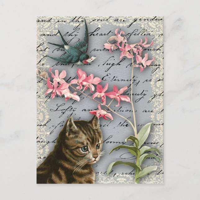 Vintage Orchid Collage Postkarte (Vorderseite)