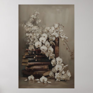 Vintage-Orchidee und antike Bücher Kunstprint Poster