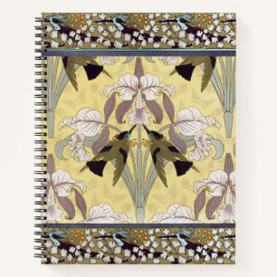 Vintage-Orchideen-Art-Nouveau-Muster Kolibri Notizbuch