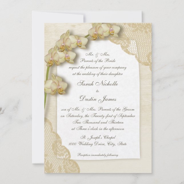 Vintage Orchideen und Hochzeit Einladung (Vorderseite)