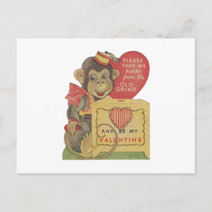 Vintage Organ Grinder Monkey Valentine Feiertagspostkarte