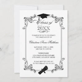 Vintage Ornament-Cap und Diploma-Abschluss Einladung