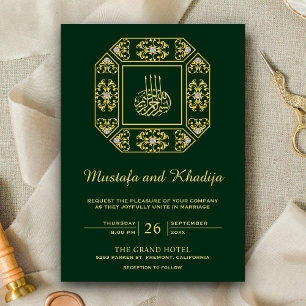 Vintage-Ornamentale Gold-Damaskus Grün Islamische Einladung