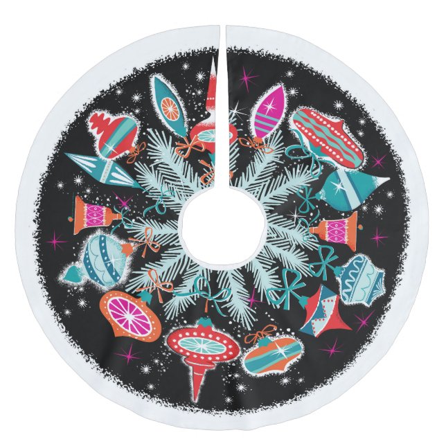 Vintage Ornamente mit schwarzem Hintergrund Polyester Weihnachtsbaumdecke (Vorderseite)