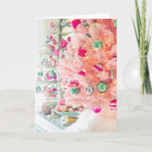 Vintage Ornamente Rosa Weihnachtsbaum Faltkarte