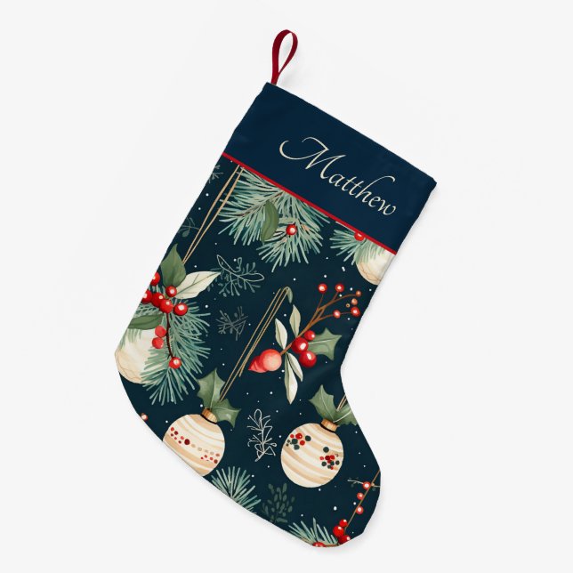 Vintage Ornamente und Pinien Kleiner Weihnachtsstrumpf (Vorderansicht (hängend))