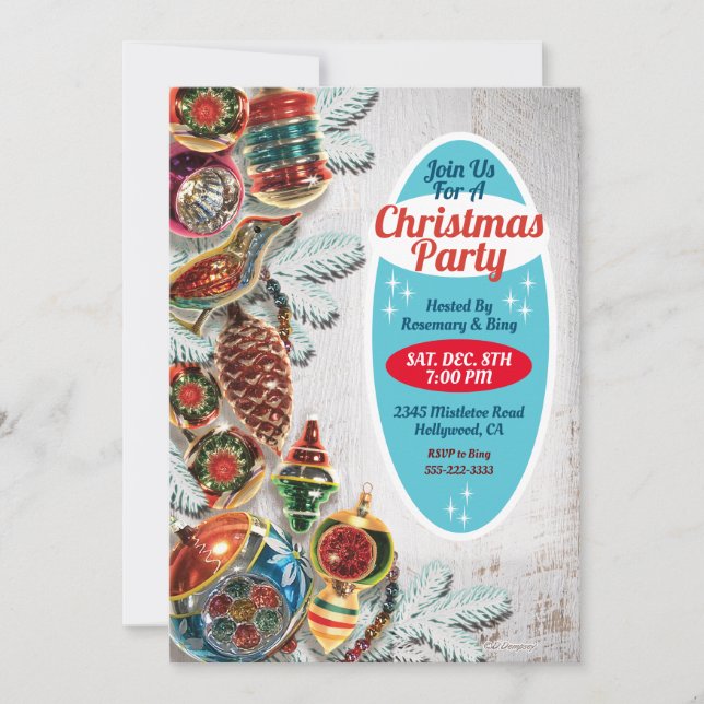 Vintage Ornamente Weihnachten Party Einladung (Vorderseite)