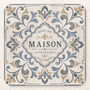 Vintage-Ornamentfliesen-Design mit Typografie Rechteckiger Pappuntersetzer