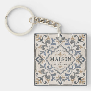 Vintage-Ornamentfliesen-Design mit Typografie Schlüsselanhänger