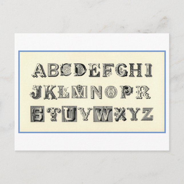 Vintage Ornamentik Alphabet Postkarte (Vorderseite)