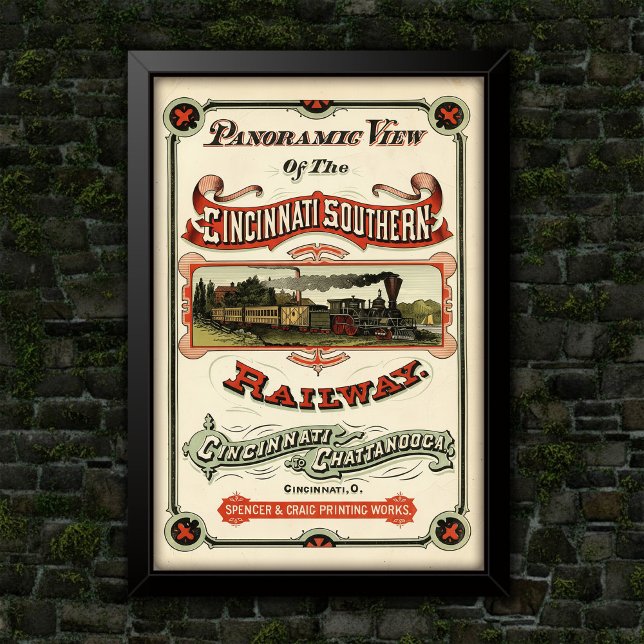 Vintage Ornate Cincinnati Train Route Advertising Poster (Von Creator hochgeladen)