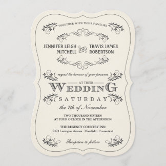 Vintage Ornate Flourish White Wedding Invitations