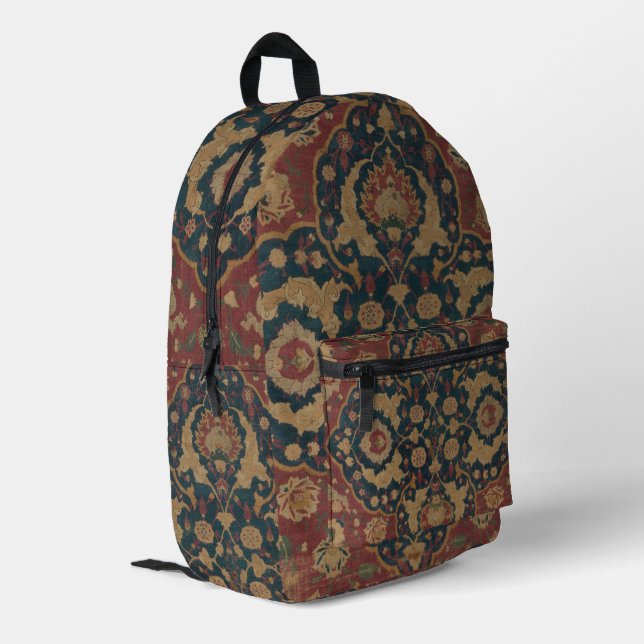 Vintage Ostasian Red Pattern Bedruckter Rucksack (Rückseitige Ecke links)