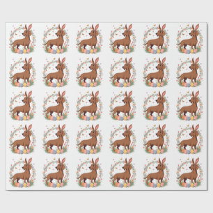 Vintage-Oster-Dachshund-Hase-Hund mit floralem Ei Geschenkpapier