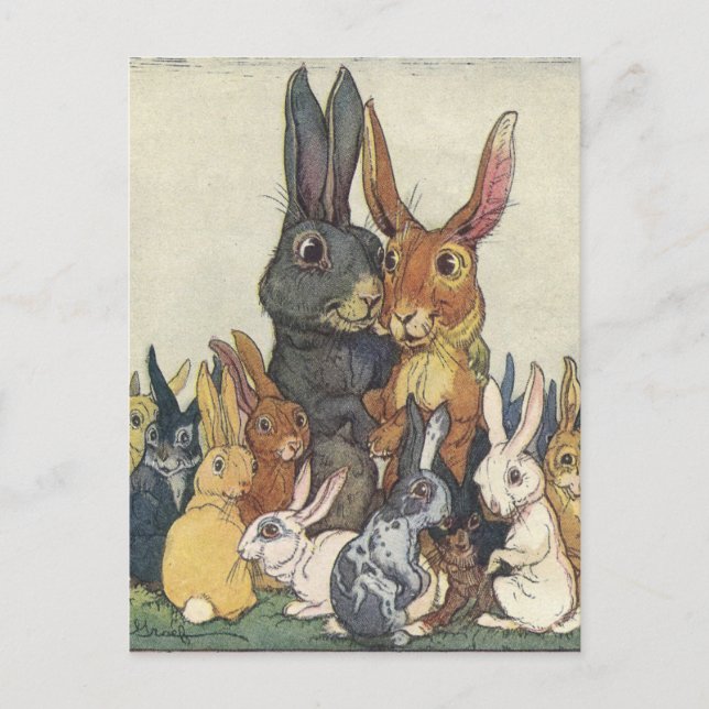 Vintage Osterbaumfamilie Feiertagspostkarte (Vorderseite)