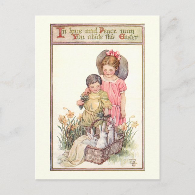 Vintage Osterbrunnen und Friedensbotschaft Postkarte (Vorderseite)