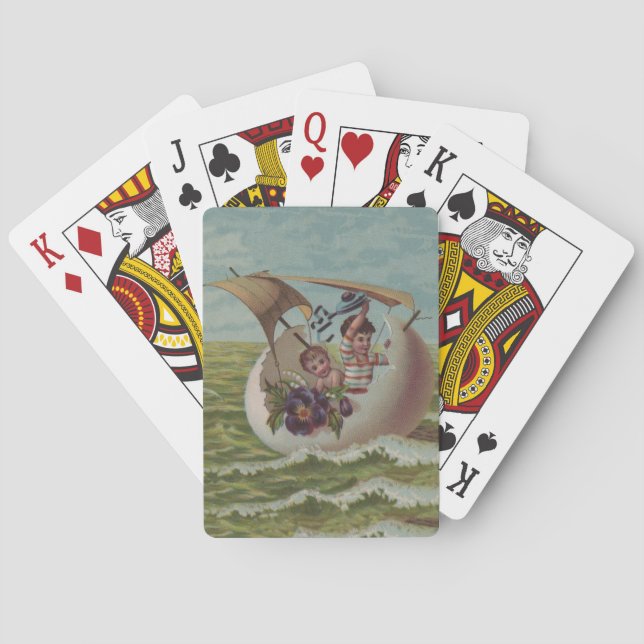 Vintage Ostercard Kinder Segeln Spielkarten (Rückseite)