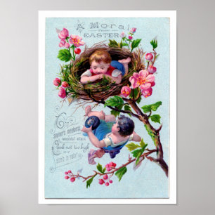 Vintage Osterdarstellung in Blau Poster