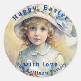 Vintage Osterdove Girl-Blume. Runder Aufkleber