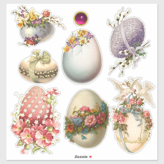 VINTAGE OSTEREIER, BLUME UND HUNDE AUFKLEBER (Blatt)
