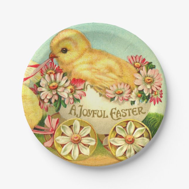 Vintage Ostereier Kichtentransporte Blume Pappteller (Vorderseite)