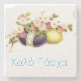 Vintage Ostereier mit Kirschblüten und griechische Steinuntersetzer