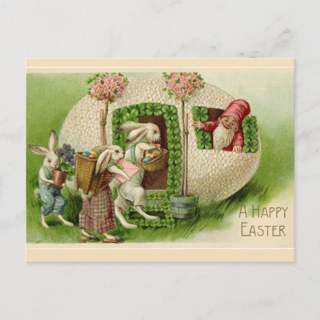 Vintage Osterfeiertage und Gnome Ostergruß Postkarte (Vorderseite)