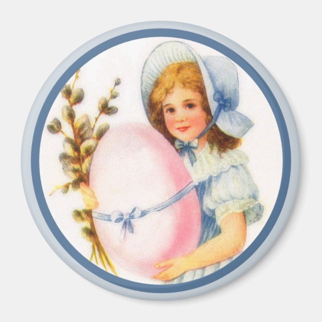 Vintage Osterfrau mit Bonnet und Ei Magnet (Vorne)