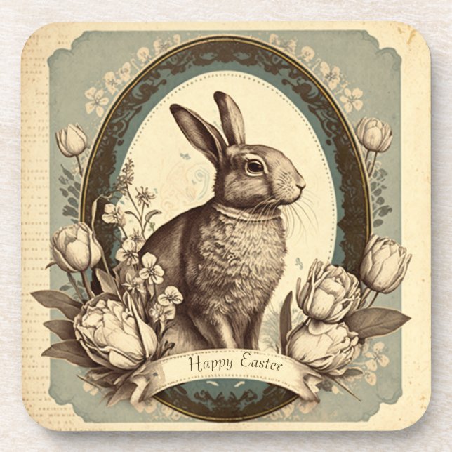 Vintage Osterfrühlingssäule Bunny Plastic Unterset Getränkeuntersetzer (Vorderseite)
