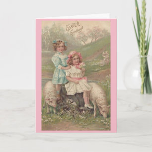 Vintage OsterGirls & Lämmer Feiertagskarte